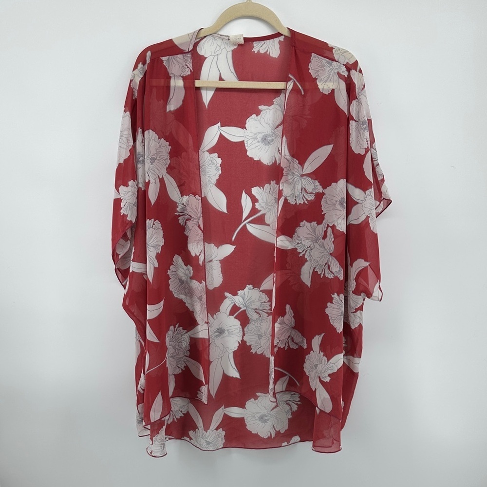 Boho Western Dressy Romantic‎ Effortless Floral Red Kimono Top SzOS